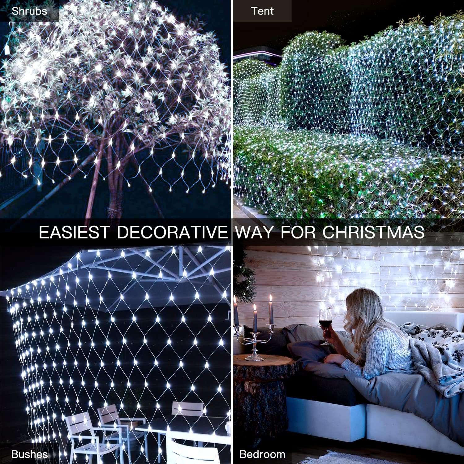 Ollny Net Lights Outdoor Mesh Light 10x7ft, 210LED Clear Wire Connectable Christmas Net Lights with 8 Modes, IP67 Waterproof Bush Light for Tree Wall Ceiling Outside Decorations, Warm White