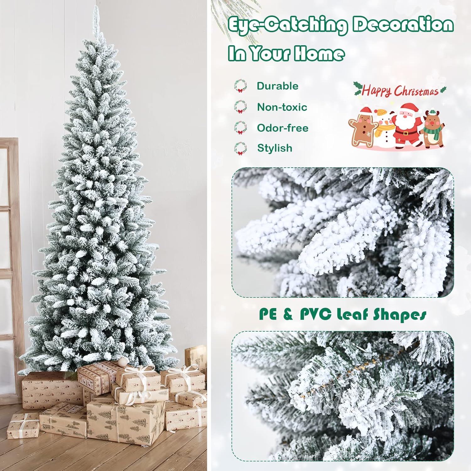 Goplus 8ft Artificial Christmas Tree, Unlit Christmas Pine Tree with 1138 PVC Branch Tips, Foldable Metal Stand, Xmas Full Tree for Indoor Home Office Decor