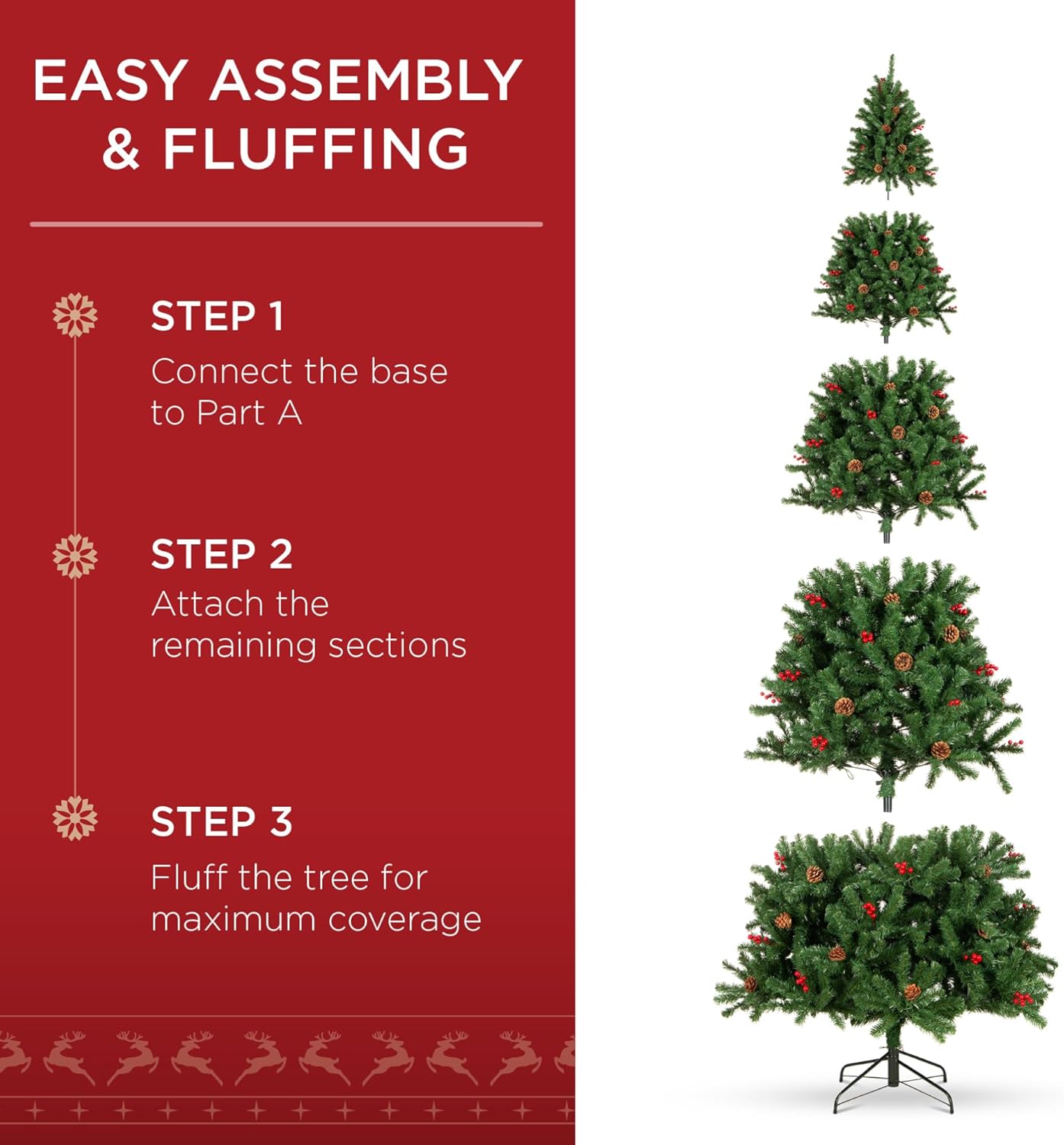 Best Choice Products 6ft Pre-Lit Pre-Decorated Spruce Hinged Artificial Christmas Tree w/ 798 Tips, Pinecones, Berries, 250 Lights, Metal Base