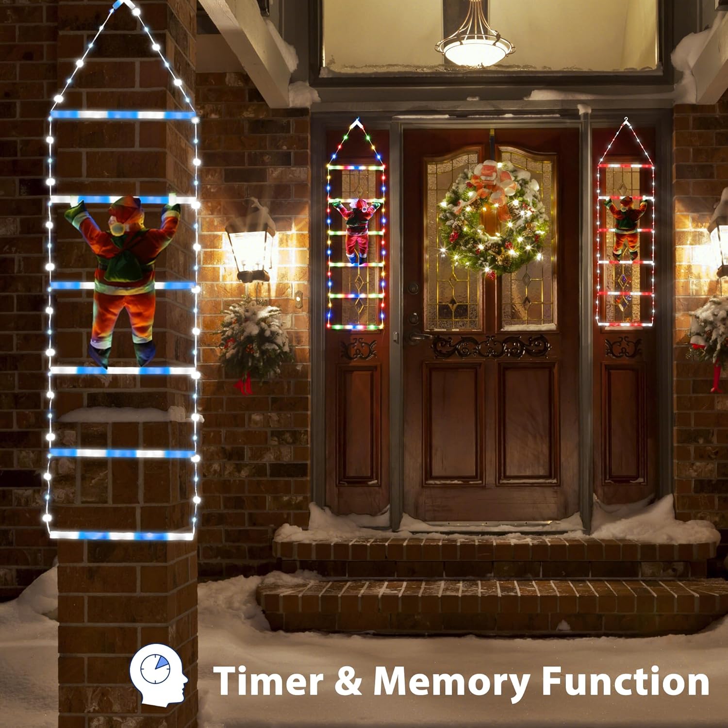 Toodour LED Christmas Lights - 10ft Christmas Decorative Ladder Lights with Santa Claus, Xmas Decorations Light for Indoor Outdoor, Window, Garden, Home, Wall, Xmas Tree Decor - Multicolor