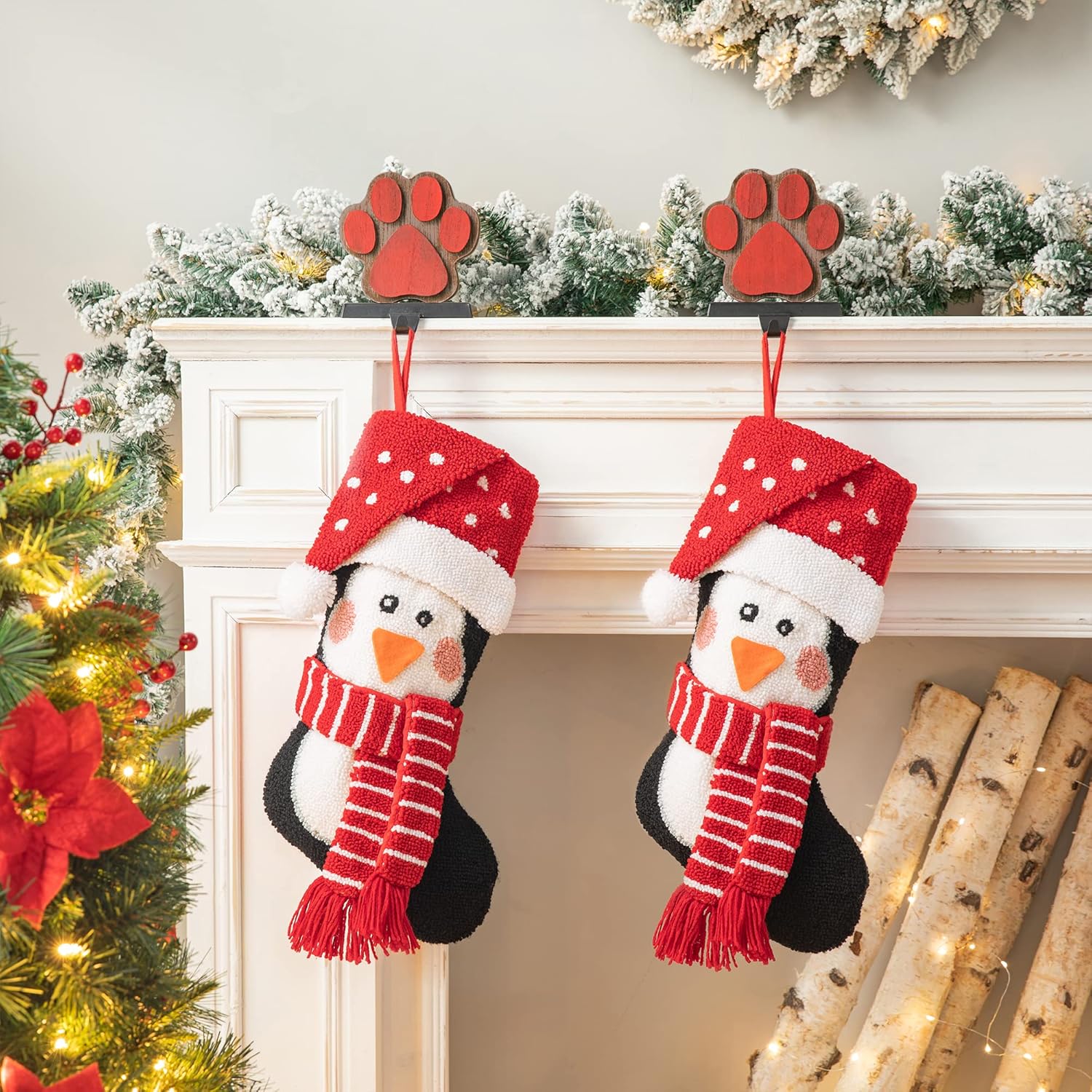 Glitzhome 19 L Handmade Hooked Dog Christmas Stocking for Family Holiday Season Party Decor