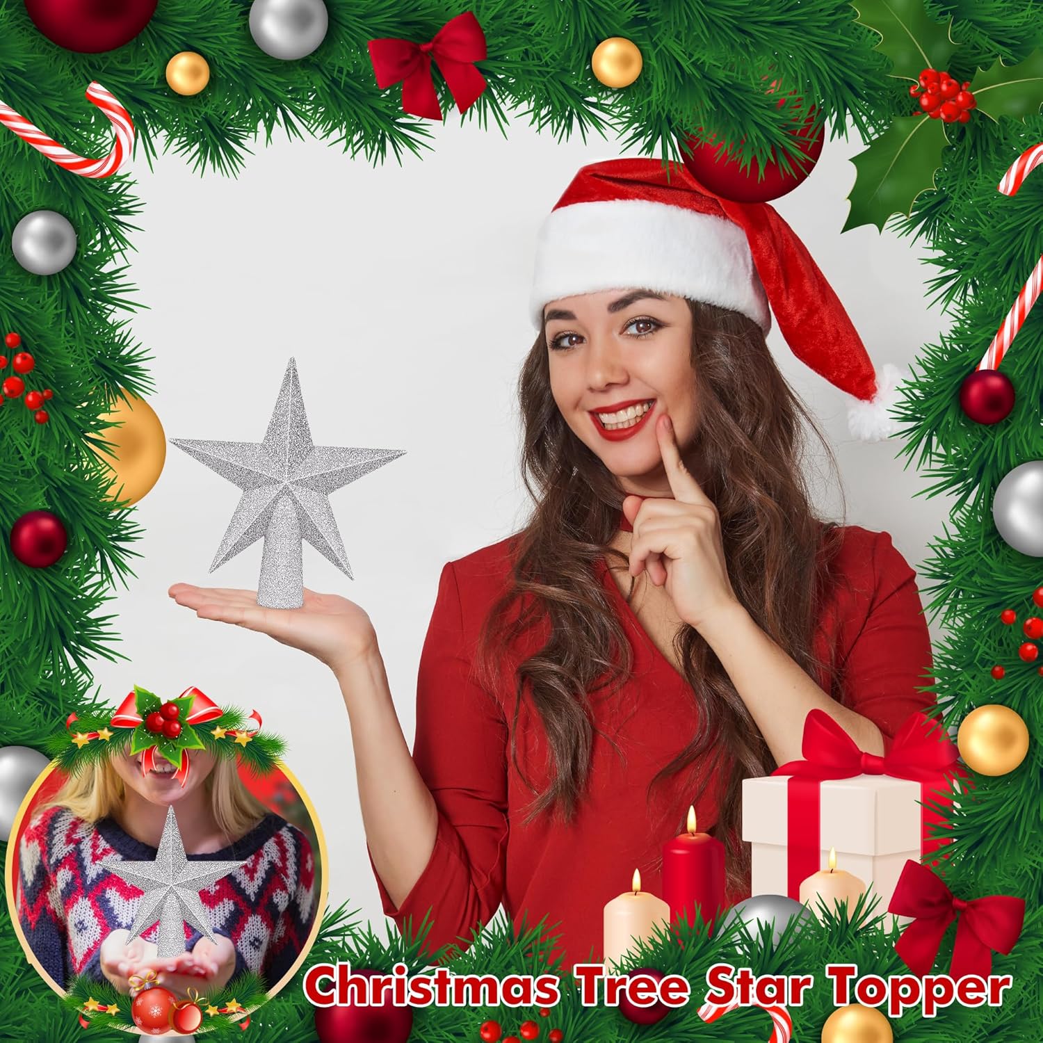 Christmas Tree Star Topper, 8 Gold Xmas Star Tree Decorations, 3D Shatterproof Bethlehem Star Tree Topper Decorations, Waterproof Christmas Tree Topper Decor for Holiday Home Outdoor Ornament