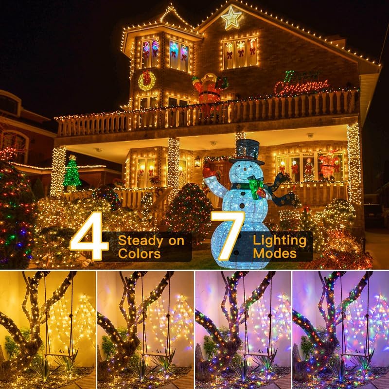 Ollny Christmas Lights, 210FT 640LED Christmas Tree Lights with 11 Modes Remote Control IP44 Waterproof Warm White to Multicolored Outdoor Christmas Lights for Outside Indoor Patio Xmas Decorations