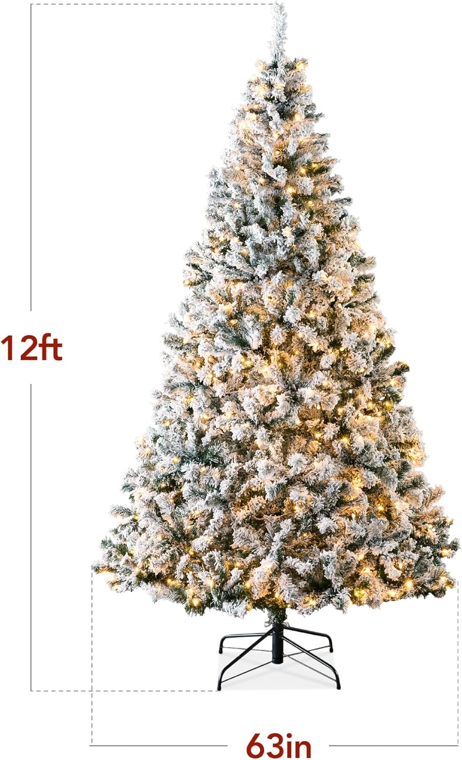 Best Choice Products Pre-Lit Artificial Christmas Tree, 6ft Snow Flocked Design Pine Tree, Full Appearance Snowy w/Easy Assembly, Metal Stand