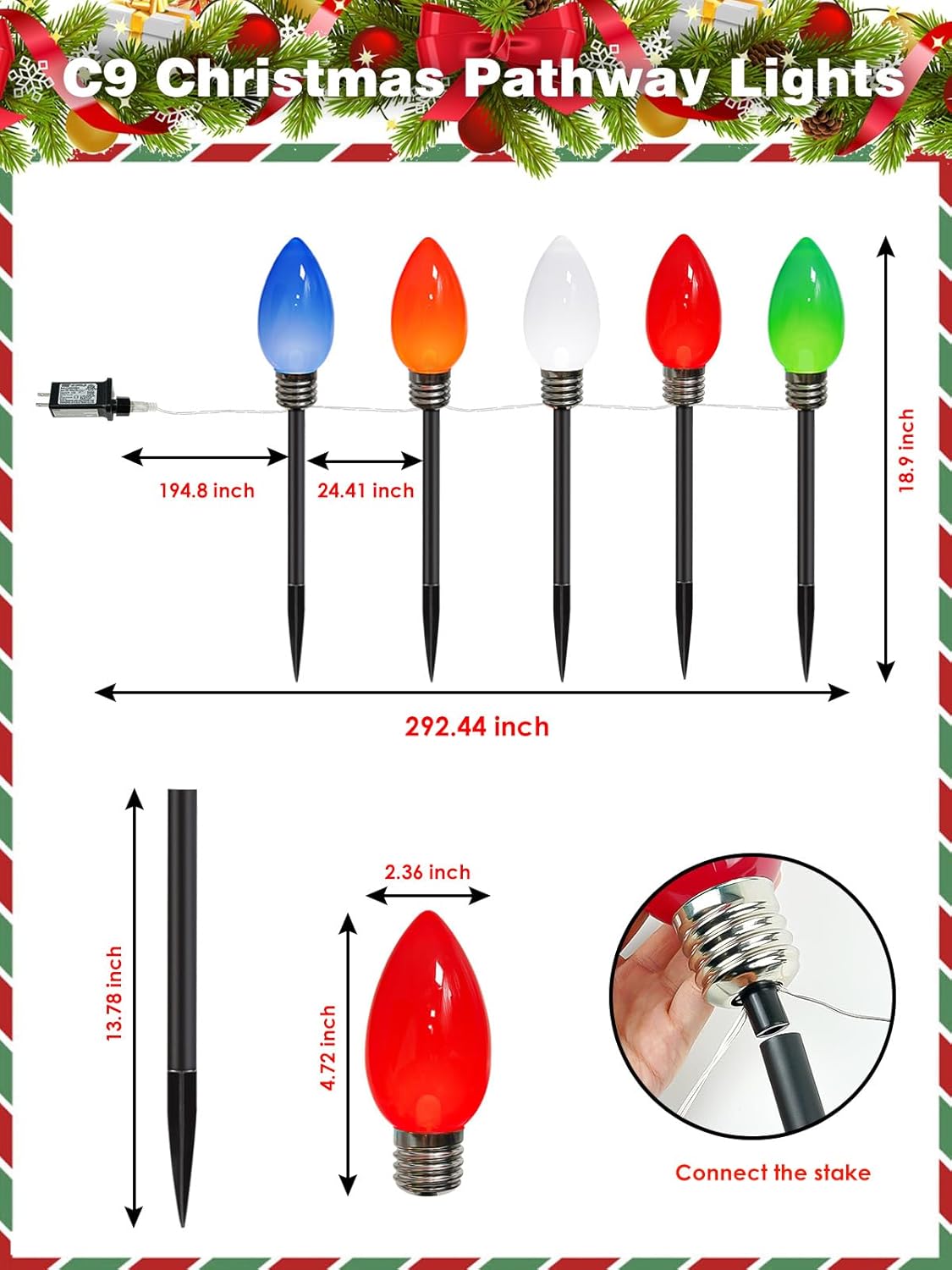 2-Pack Extentable C9 Christmas Lights Outdoor Indoor, 66 FT 100 LED Christmas String Lights Plug in with 8 Modes & Timer, Waterproof Fairy Twinkle Light for Xmas Tree Yard Decorations (Multi-Colored)