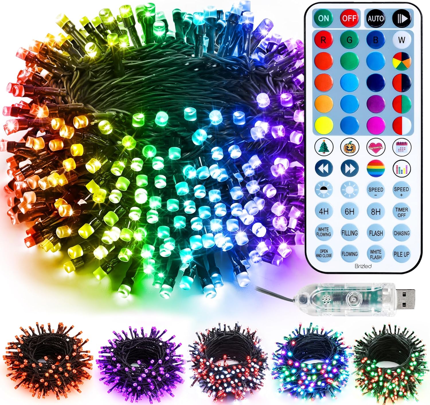 Brizled RGB Christmas Lights, 164ft 500 LED Color Changing String Lights, Dimmable Christmas Tree Light, Indoor Multifunctional Fairy Light with Remote for Outdoor Independence Day Xmas Party Decor