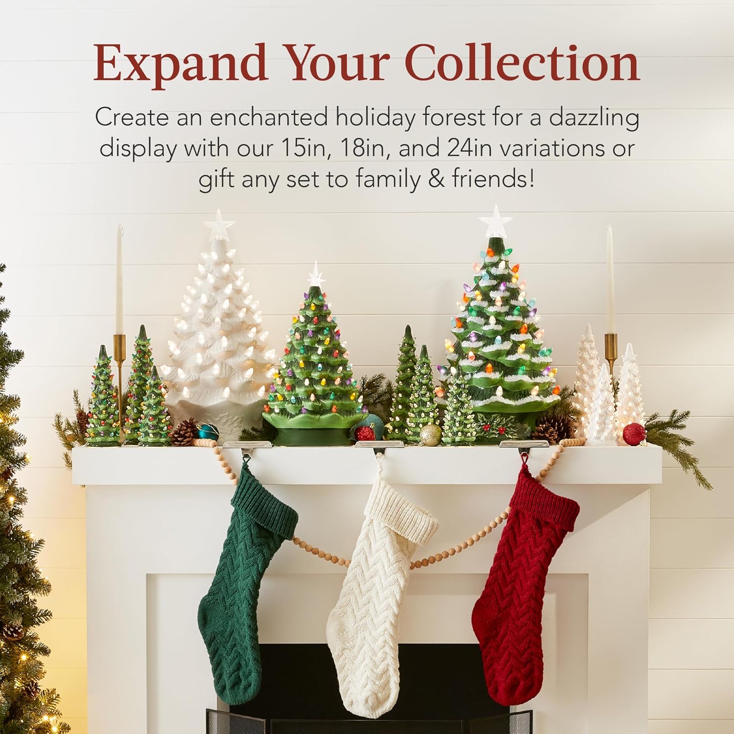 Best Choice Products 18in Large Ceramic Christmas Tree, Pre-lit Hand-Painted Tabletop Holiday Decoration w/Power Cord, 2 Star, 93 Multicolored Bulbs, LED Lights - Green