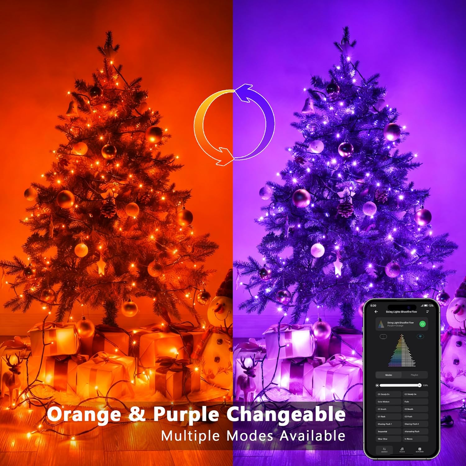 Brizled Color Changing Christmas Lights, 65.67ft 200 LED Cool White & Multicolor Christmas Lights, 11 Modes Remote Dimmable 29V Safe Adapter Outdoor Christmas Tree Lights String for Xmas Party Tree