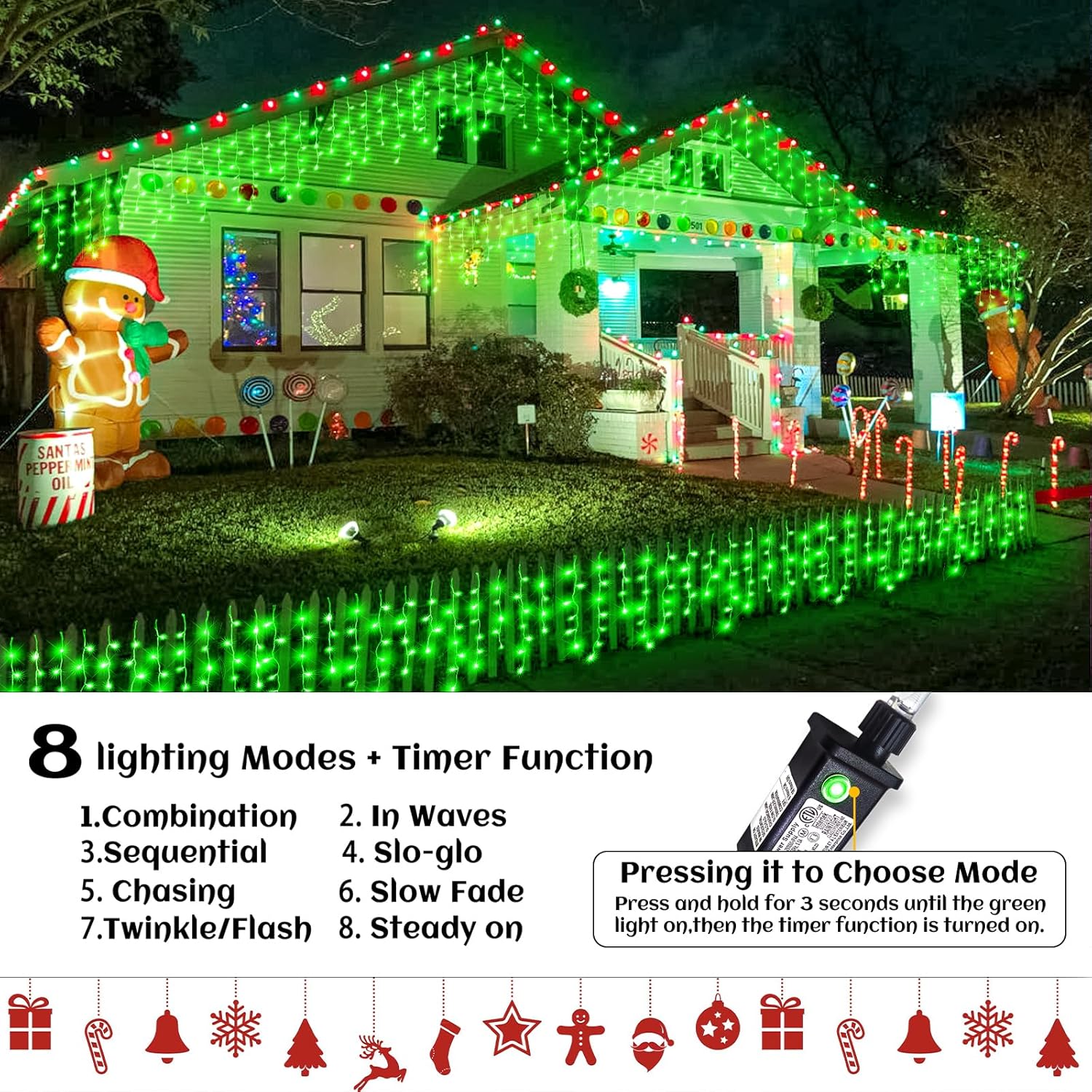 66ft Icicle Lights for Outside - 640 LED Christmas Lights Outdoor with 120 Drops 8 Modes, Plug in Twinkle Light Outside for Holiday Wedding Party Tree Room Indoor Thanksgiving Decoration, Warm White