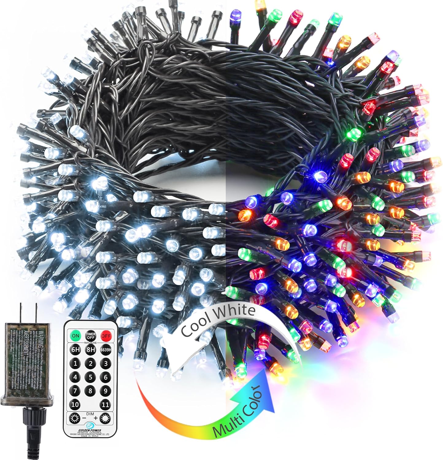 Brizled Color Changing Christmas Lights, 65.67ft 200 LED Cool White & Multicolor Christmas Lights, 11 Modes Remote Dimmable 29V Safe Adapter Outdoor Christmas Tree Lights String for Xmas Party Tree