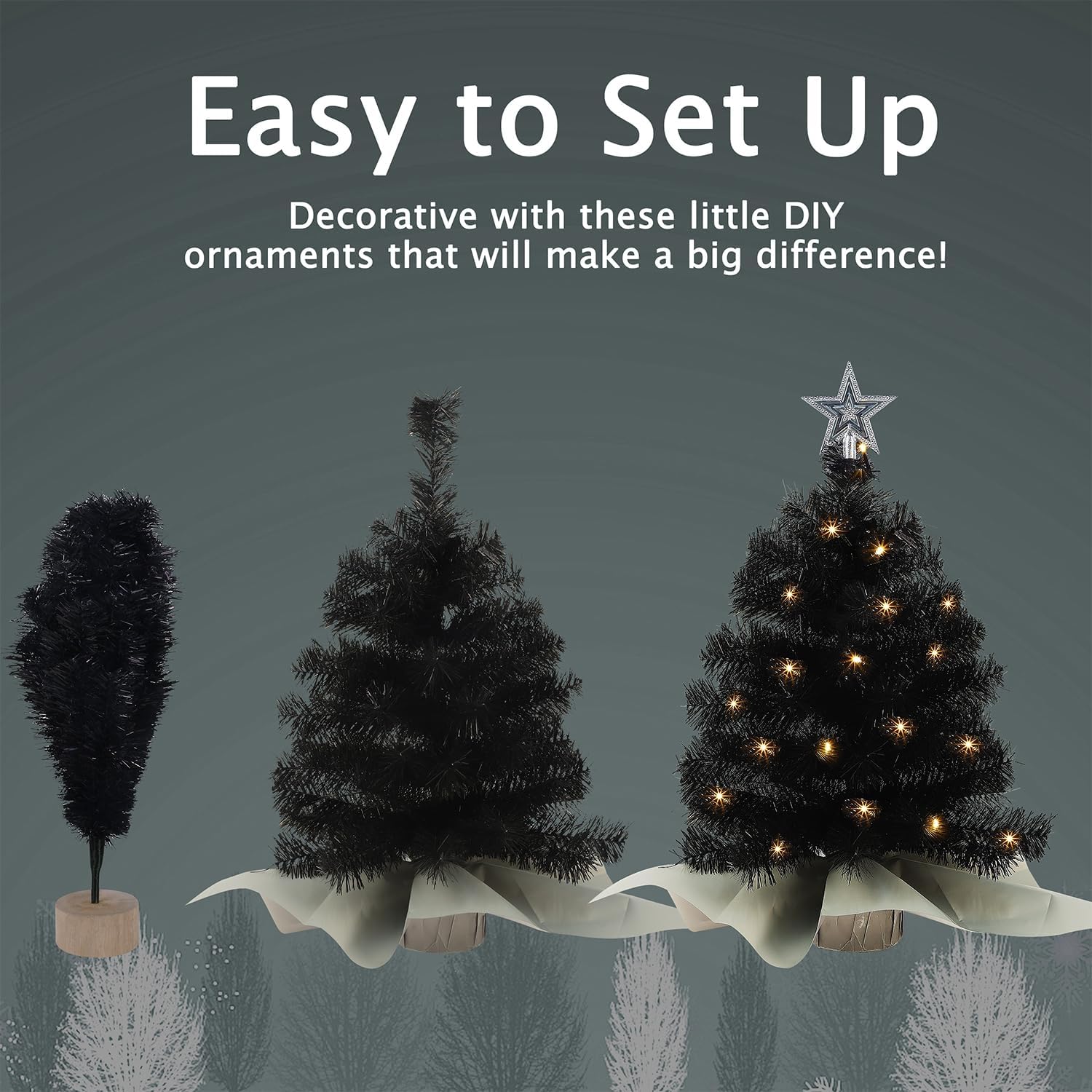 Juegoal 24 Inch Mini Christmas Tree Set, Table Top Artificial Christmas Trees with 50 LED Lights, Ornaments and Red Berries, Best DIY Christmas Decorations