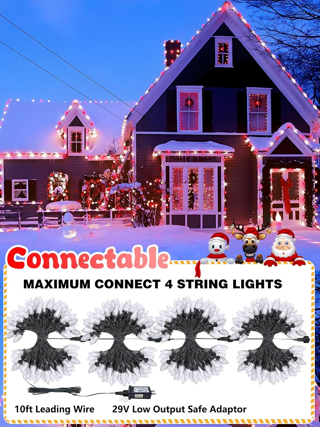 2-Pack Extentable C9 Christmas Lights Outdoor Indoor, 66 FT 100 LED Christmas String Lights Plug in with 8 Modes & Timer, Waterproof Fairy Twinkle Light for Xmas Tree Yard Decorations (Multi-Colored)