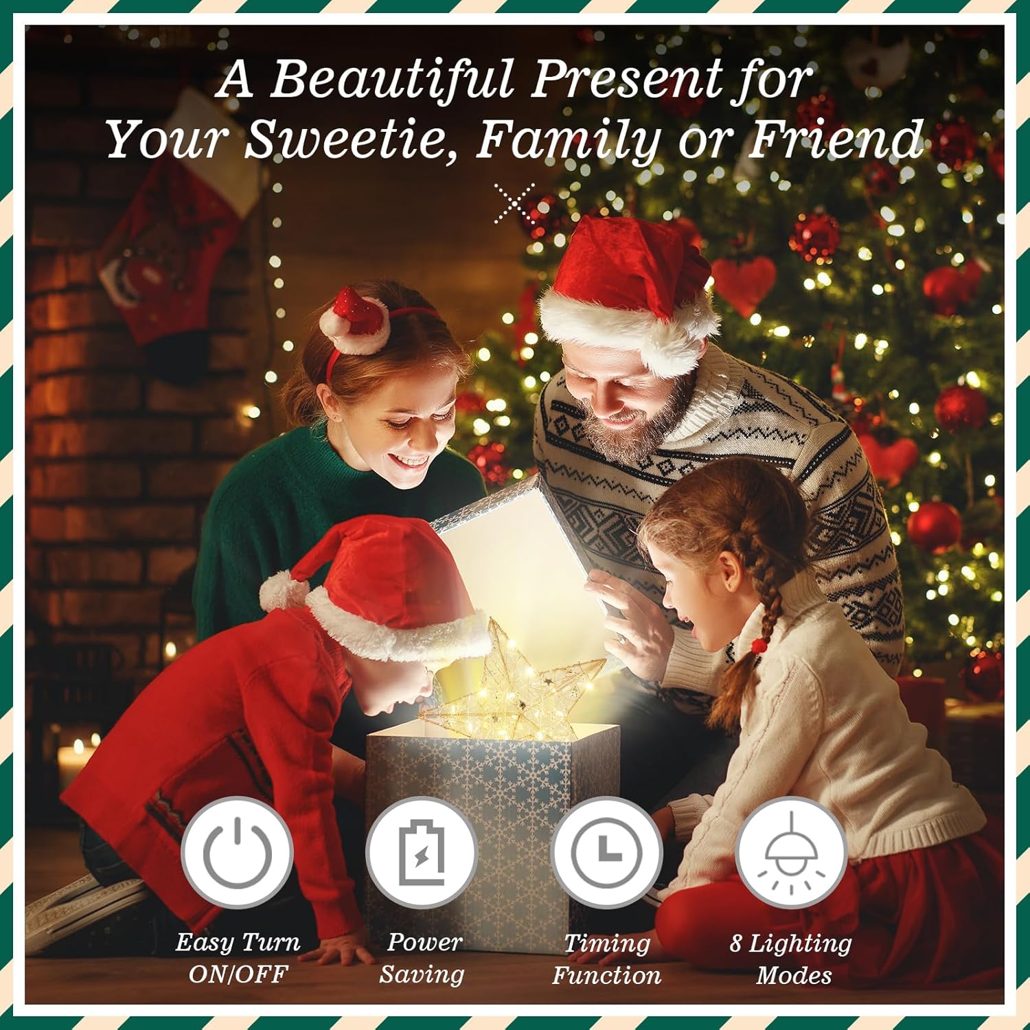 Roylvan Christmas Star Tree Topper with 8 Lighting Modes, USB Lighted Tree Topper with 20 LED Lights, Shiny Treetop Christmas Tree Decoration for Indoor Outdoor Holiday Home Ornament Gift, 9.8 Inch(H)