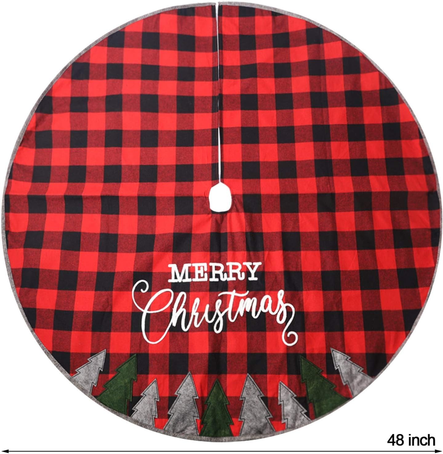 Juegoal 48 Inch Christmas Tree Skirt, Soft Red and Black Plaid Christmas Tree Mat for Xmas Party Decoration, Christmas Tree Holiday Decor
