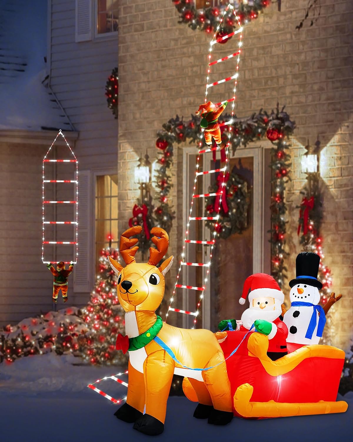 Toodour LED Christmas Lights - 10ft Christmas Decorative Ladder Lights with Santa Claus, Xmas Decorations Light for Indoor Outdoor, Window, Garden, Home, Wall, Xmas Tree Decor - Multicolor