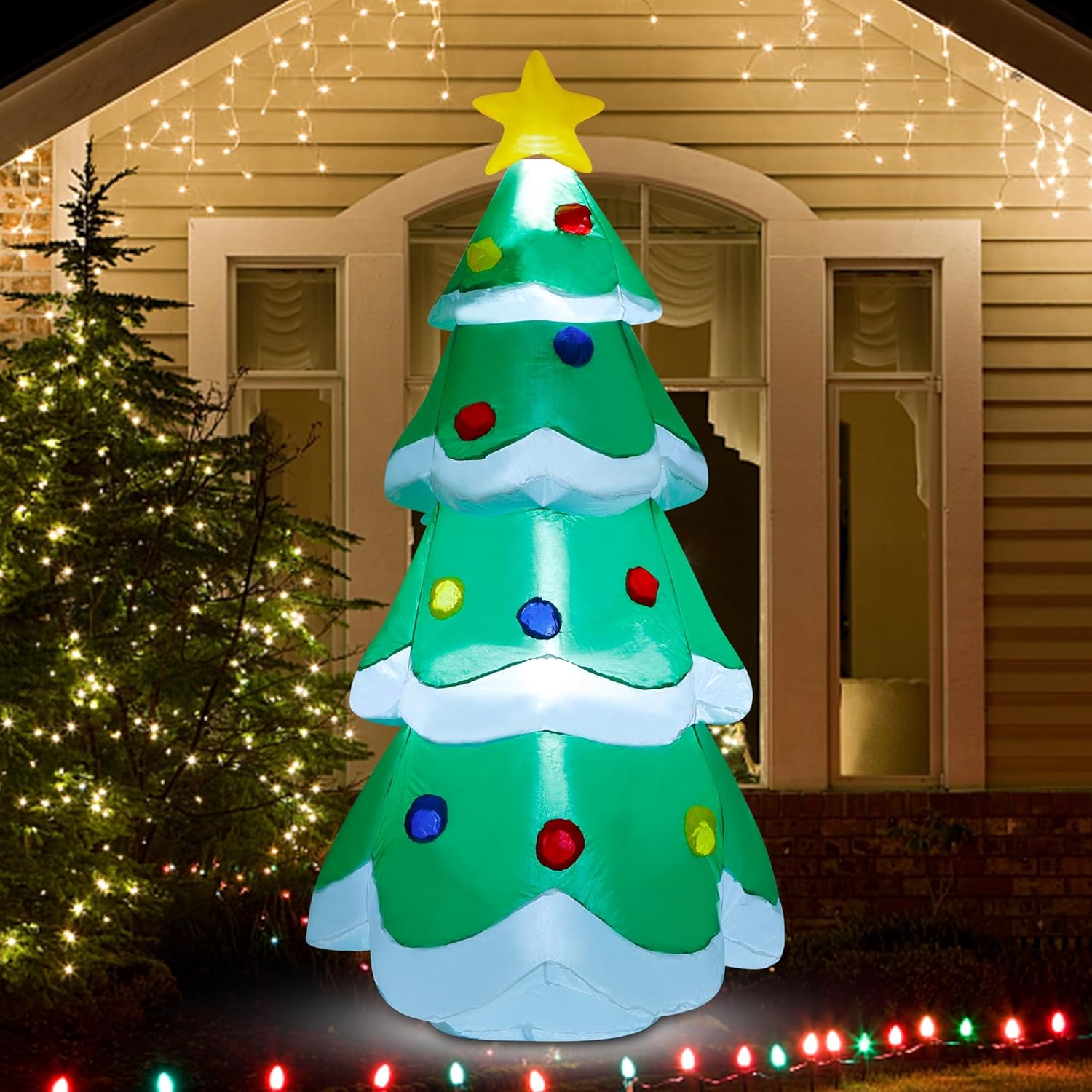 7 FT Inflatable Christmas Tree with Led Lights, Lighted Christmas Tree for Blow Up Yard Decoration, Indoor Outdoor Yard Garden Christmas Decoration