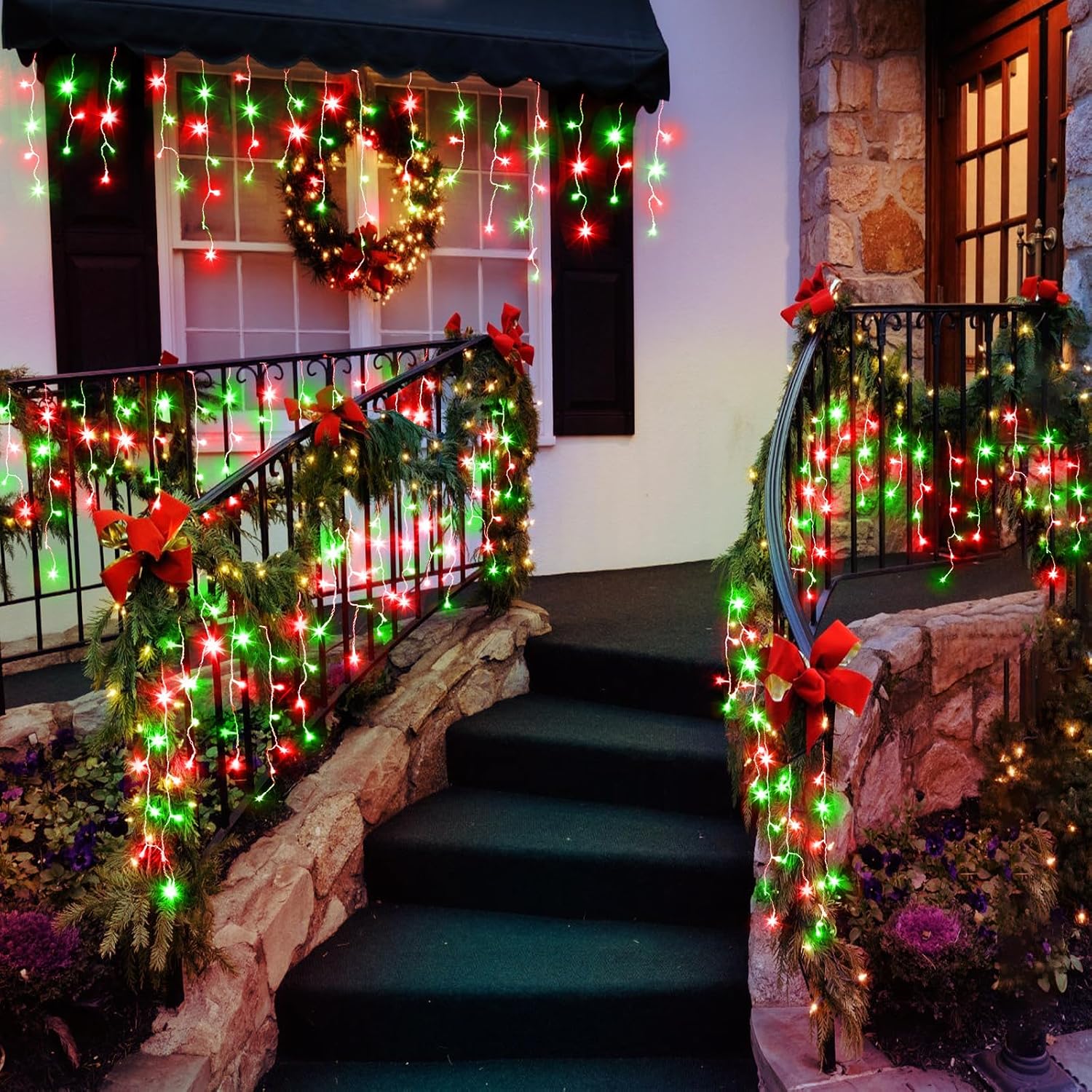 66ft Icicle Lights for Outside - 640 LED Christmas Lights Outdoor with 120 Drops 8 Modes, Plug in Twinkle Light Outside for Holiday Wedding Party Tree Room Indoor Thanksgiving Decoration, Warm White