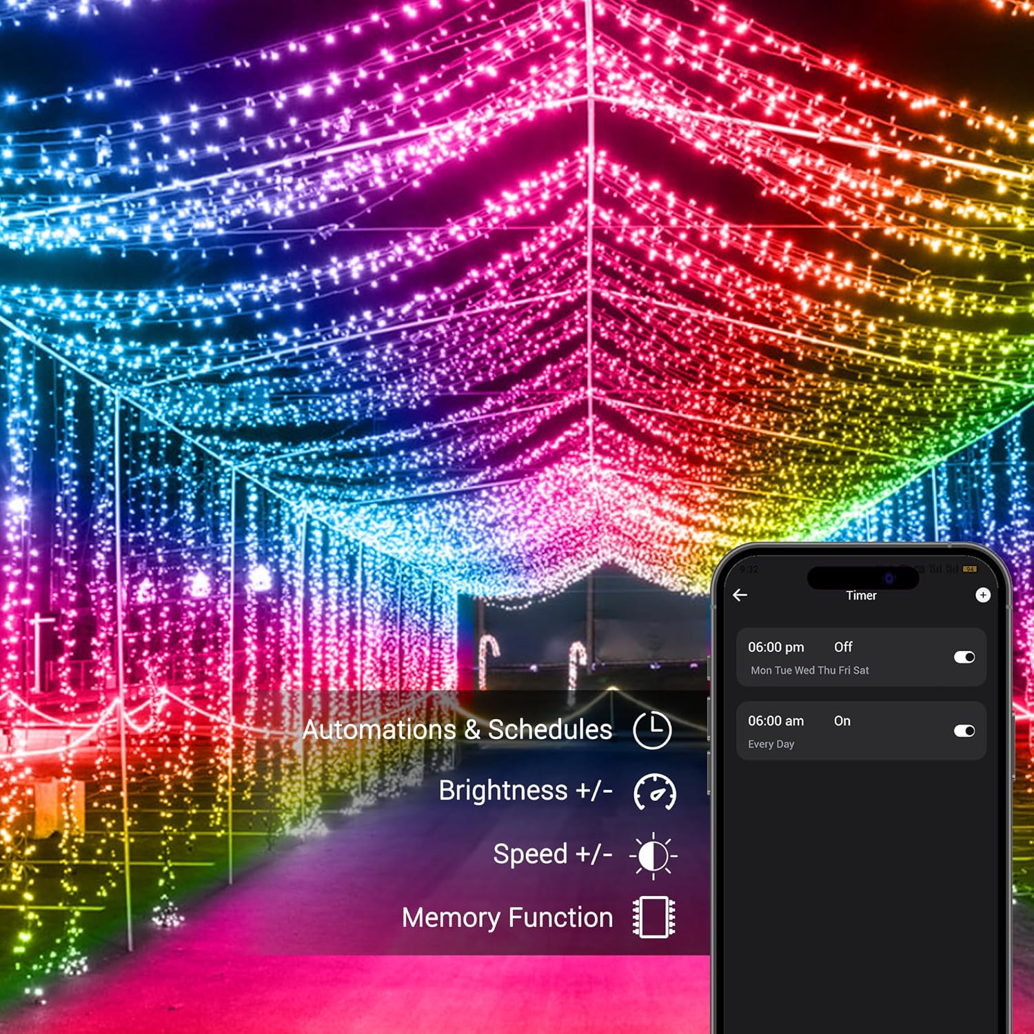 Brizled RGB Christmas Lights, 164ft 500 LED Color Changing String Lights, Dimmable Christmas Tree Light, Indoor Multifunctional Fairy Light with Remote for Outdoor Independence Day Xmas Party Decor