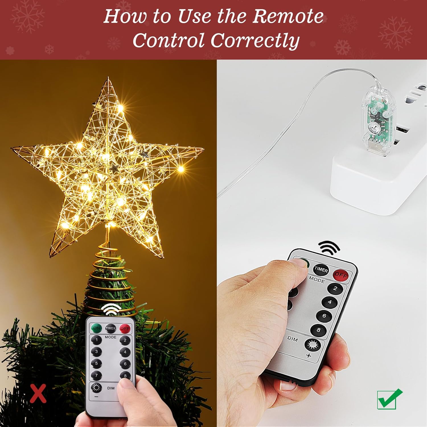 Roylvan Christmas Star Tree Topper with 8 Lighting Modes, USB Lighted Tree Topper with 20 LED Lights, Shiny Treetop Christmas Tree Decoration for Indoor Outdoor Holiday Home Ornament Gift, 9.8 Inch(H)