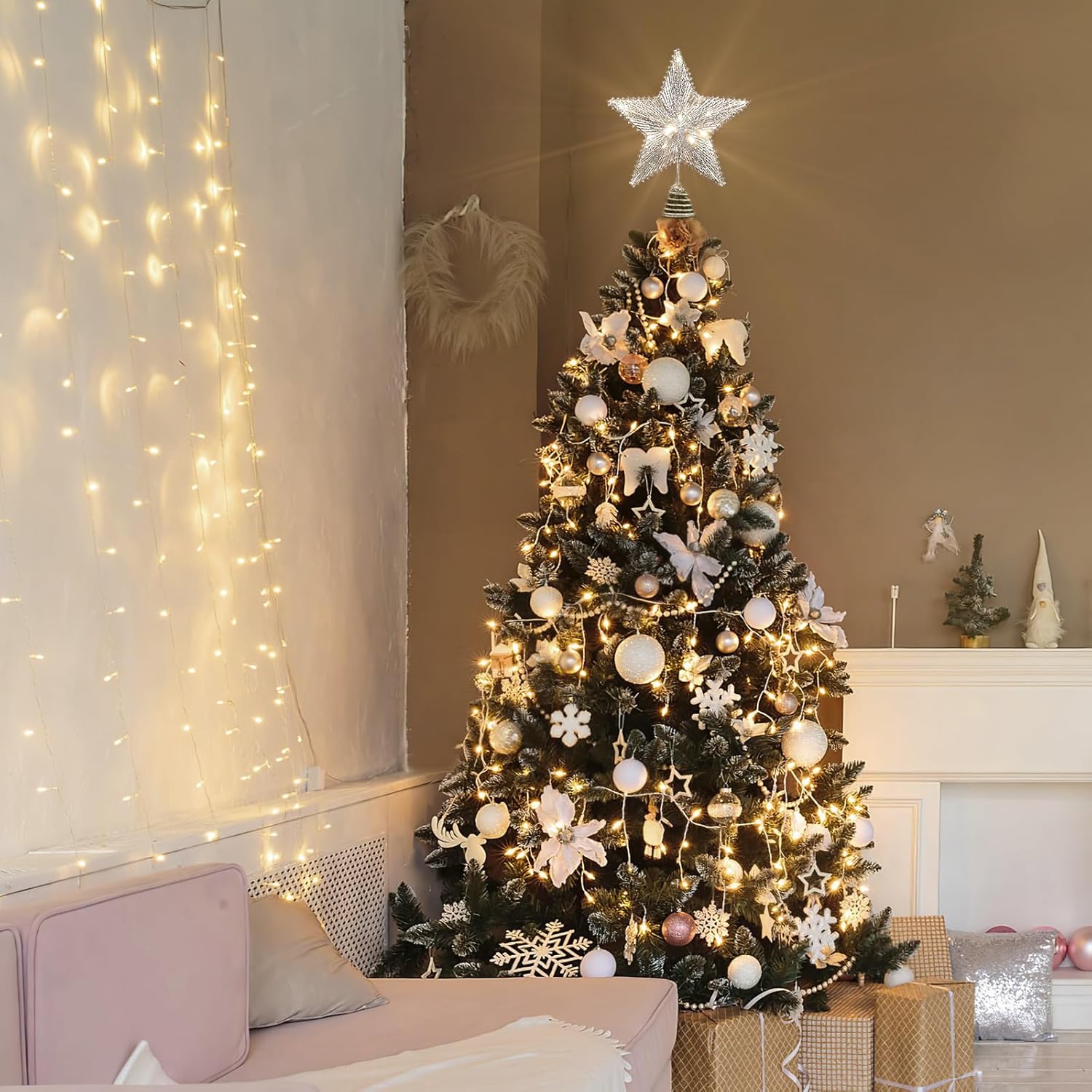 Roylvan Christmas Star Tree Topper with 8 Lighting Modes, USB Lighted Tree Topper with 20 LED Lights, Shiny Treetop Christmas Tree Decoration for Indoor Outdoor Holiday Home Ornament Gift, 9.8 Inch(H)