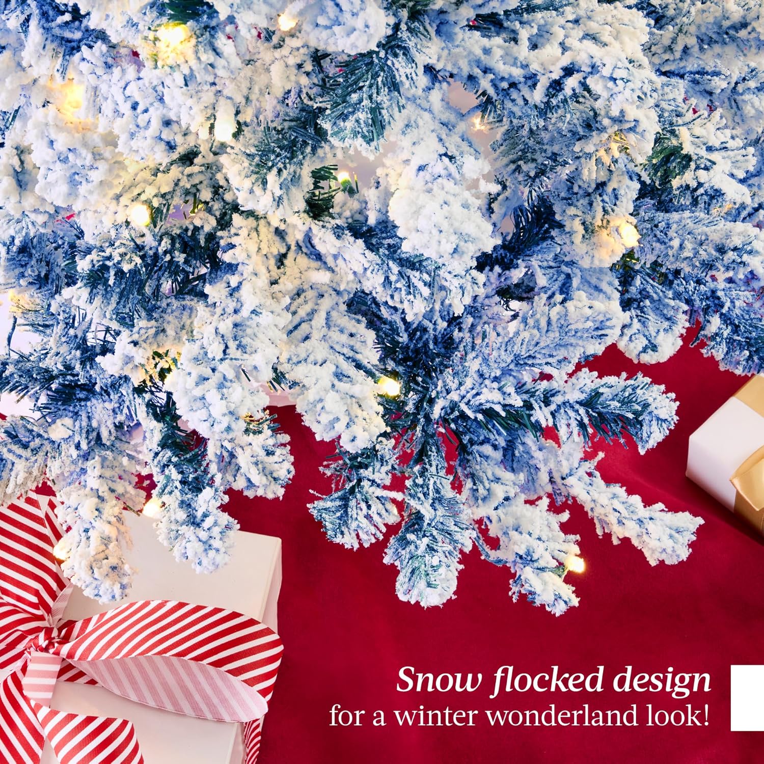 Best Choice Products Pre-Lit Artificial Christmas Tree, 6ft Snow Flocked Design Pine Tree, Full Appearance Snowy w/Easy Assembly, Metal Stand