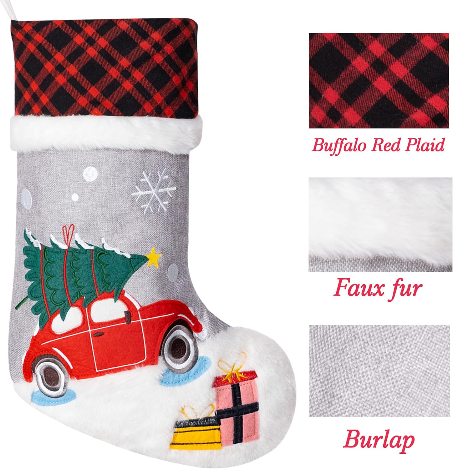 LUBOT Set of 8 Christmas Stocking(20inch) Silhouette Buffalo Red Plaid/Rustic/Farmhouse/Country Cotton Fireplace Hanging Xmas Stockings Decorations for Family Holiday Season Decor