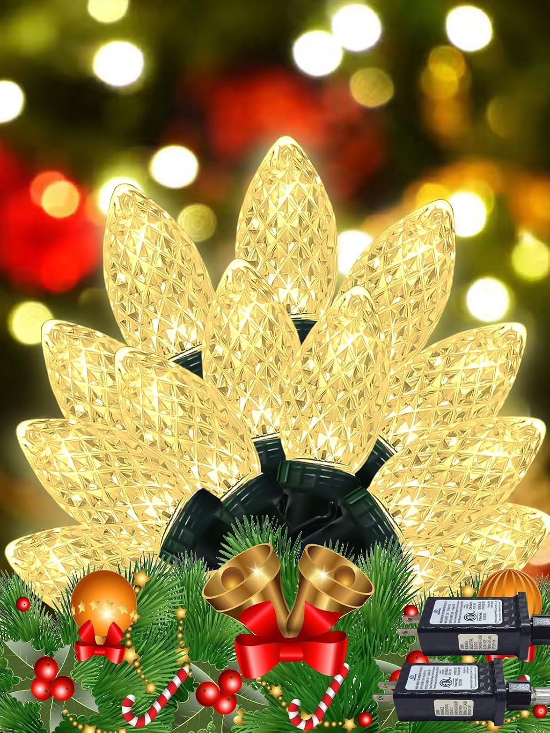 2-Pack Extentable C9 Christmas Lights Outdoor Indoor, 66 FT 100 LED Christmas String Lights Plug in with 8 Modes & Timer, Waterproof Fairy Twinkle Light for Xmas Tree Yard Decorations (Multi-Colored)