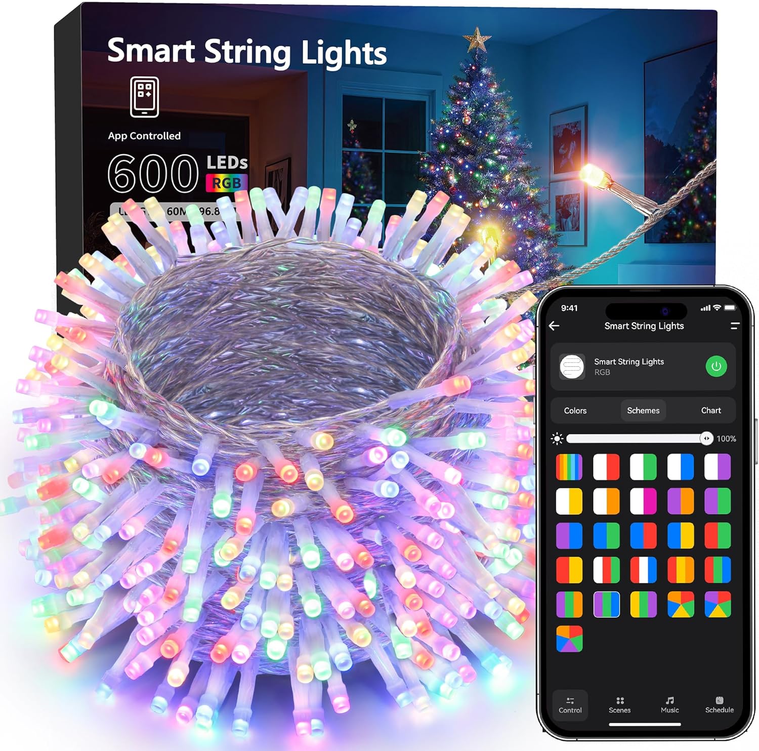 Brizled RGB Christmas Lights, 164ft 500 LED Color Changing String Lights, Dimmable Christmas Tree Light, Indoor Multifunctional Fairy Light with Remote for Outdoor Independence Day Xmas Party Decor