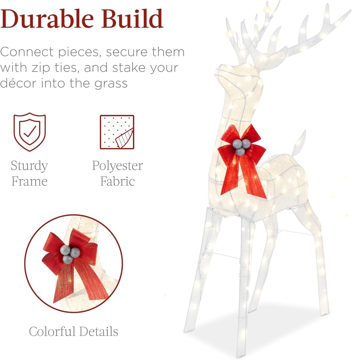 Best Choice Products Lighted Christmas 4ft Reindeer & Sleigh Holiday Outdoor Yard Decoration Set w/ 205 LED Lights, Stakes, Zip Ties - Gold