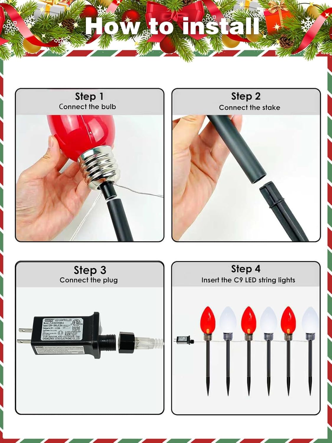 2-Pack Extentable C9 Christmas Lights Outdoor Indoor, 66 FT 100 LED Christmas String Lights Plug in with 8 Modes & Timer, Waterproof Fairy Twinkle Light for Xmas Tree Yard Decorations (Multi-Colored)