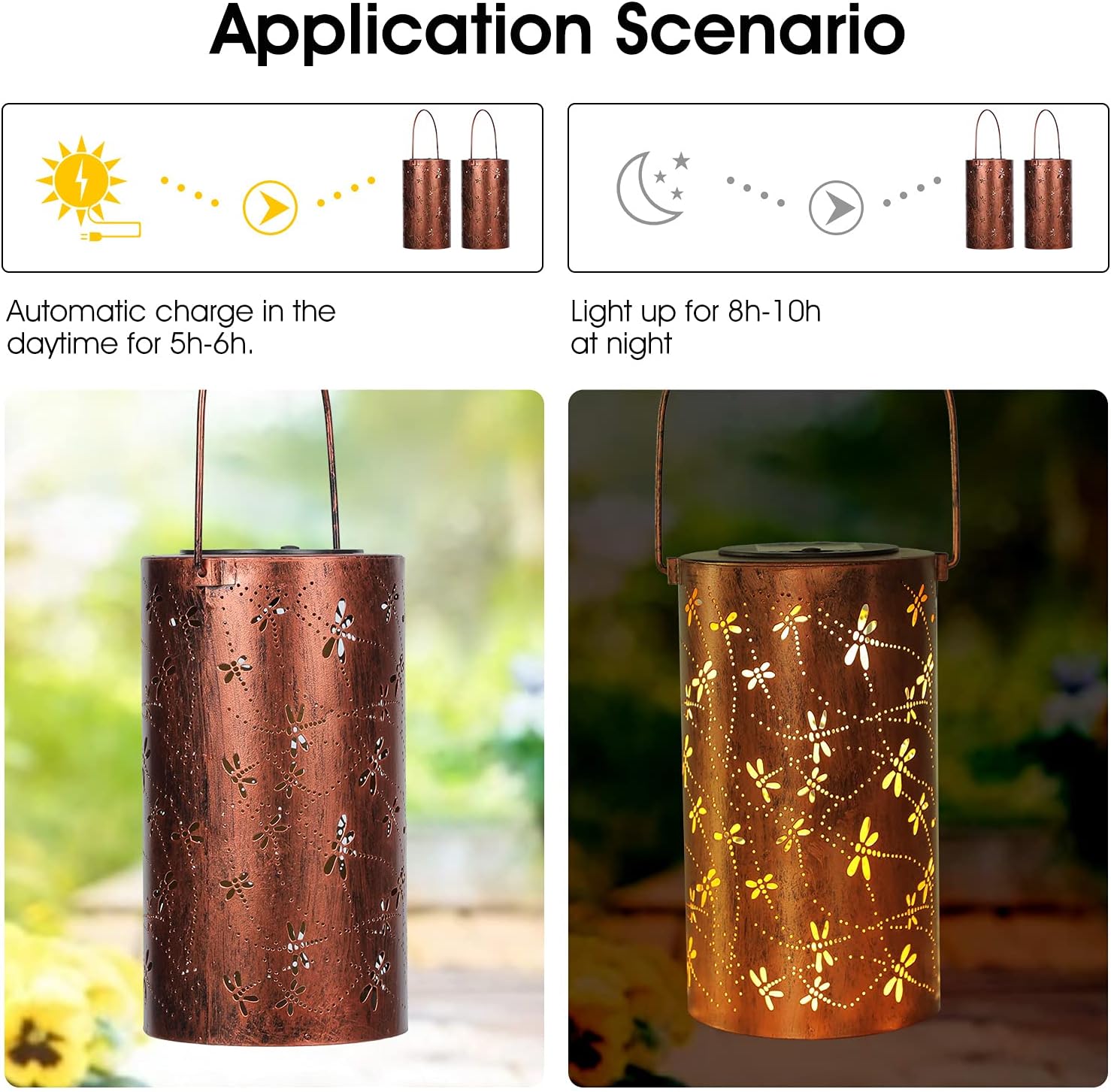 Christmas Gifts For women,Solar Lanterns Outdoor Hanging Lantern Lights, Dragonfly Hollowed-Out Metal Decor Lantern, Waterproof LED Decorative Garden Light - Delicate Garden Decoration for Patio, Yard
