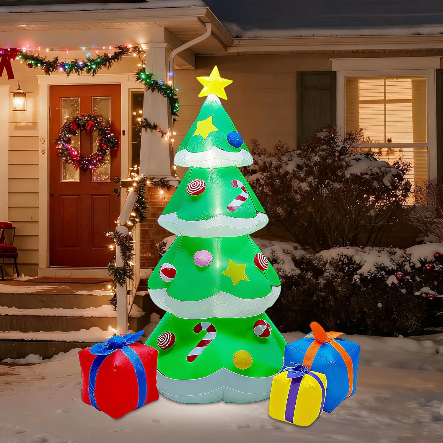 7 FT Inflatable Christmas Tree with Led Lights, Lighted Christmas Tree for Blow Up Yard Decoration, Indoor Outdoor Yard Garden Christmas Decoration