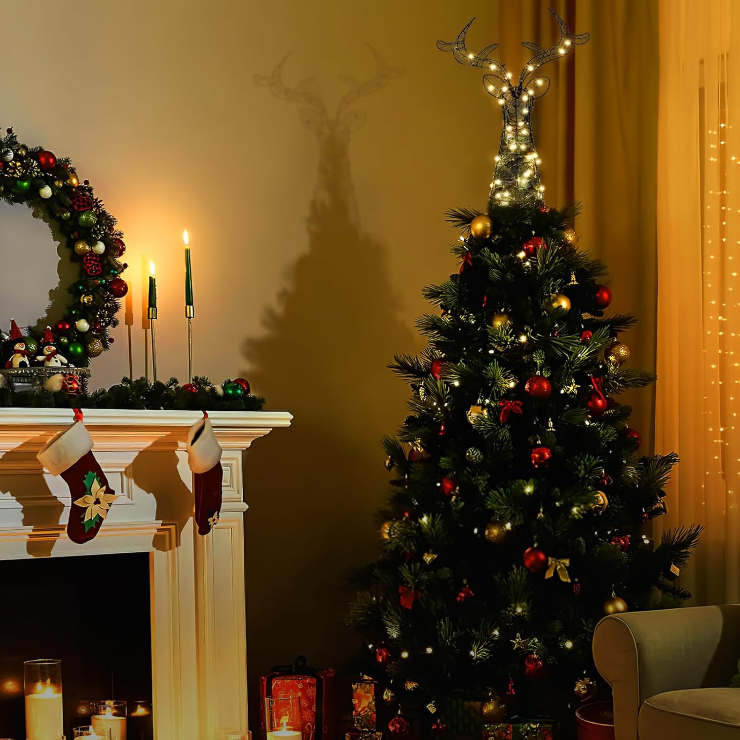 Roylvan Christmas Star Tree Topper with 8 Lighting Modes, USB Lighted Tree Topper with 20 LED Lights, Shiny Treetop Christmas Tree Decoration for Indoor Outdoor Holiday Home Ornament Gift, 9.8 Inch(H)