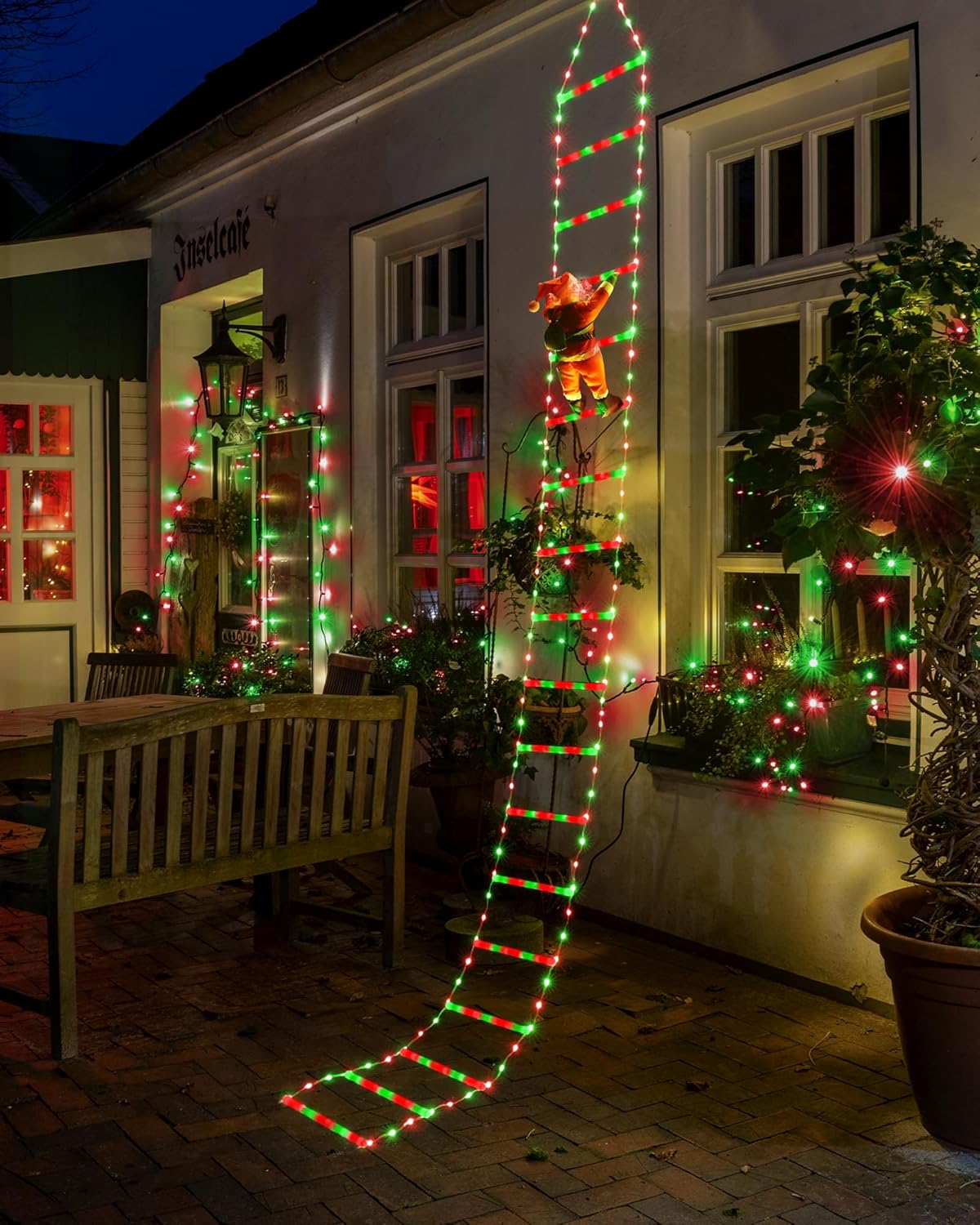 Toodour LED Christmas Lights - 10ft Christmas Decorative Ladder Lights with Santa Claus, Xmas Decorations Light for Indoor Outdoor, Window, Garden, Home, Wall, Xmas Tree Decor - Multicolor
