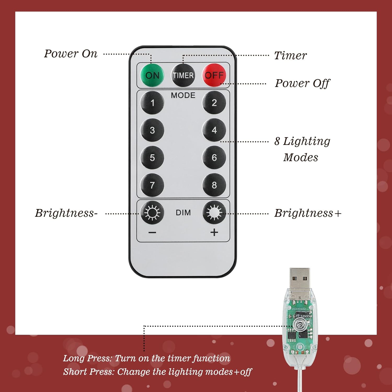 Roylvan Christmas Star Tree Topper with 8 Lighting Modes, USB Lighted Tree Topper with 20 LED Lights, Shiny Treetop Christmas Tree Decoration for Indoor Outdoor Holiday Home Ornament Gift, 9.8 Inch(H)
