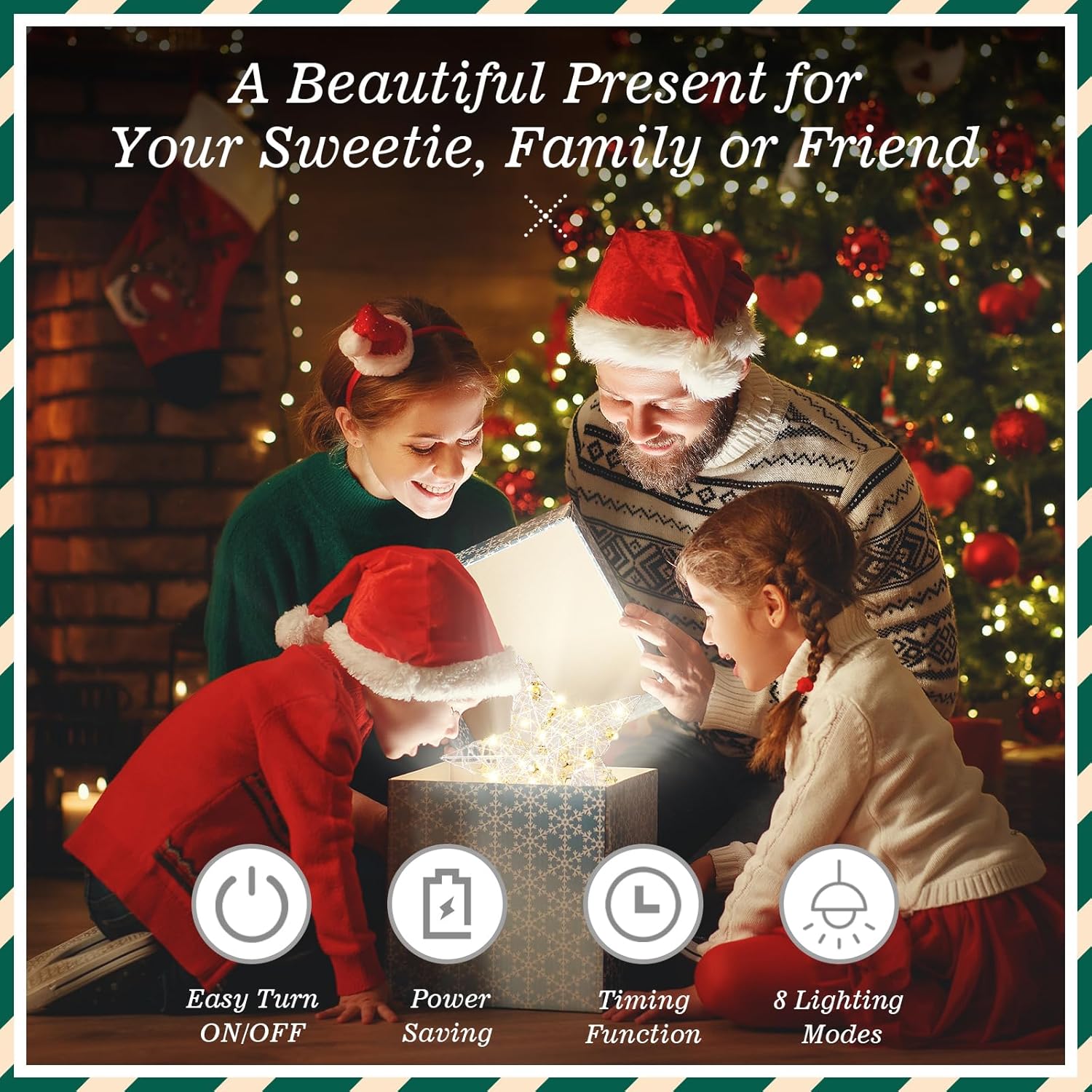 Roylvan Christmas Star Tree Topper with 8 Lighting Modes, USB Lighted Tree Topper with 20 LED Lights, Shiny Treetop Christmas Tree Decoration for Indoor Outdoor Holiday Home Ornament Gift, 9.8 Inch(H)