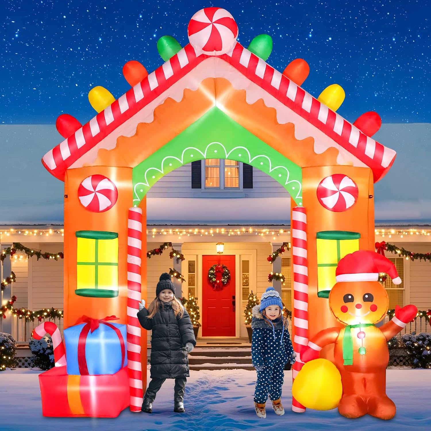 7 FT Christmas Inflatables Snowman Outdoor Yard Decorations, Christmas Blow up Snow Man with LED Lights & Black Hat, Winter Outside Decor for Holiday Party Patio Garden Lawn, Xmas New Year Kids Gifts