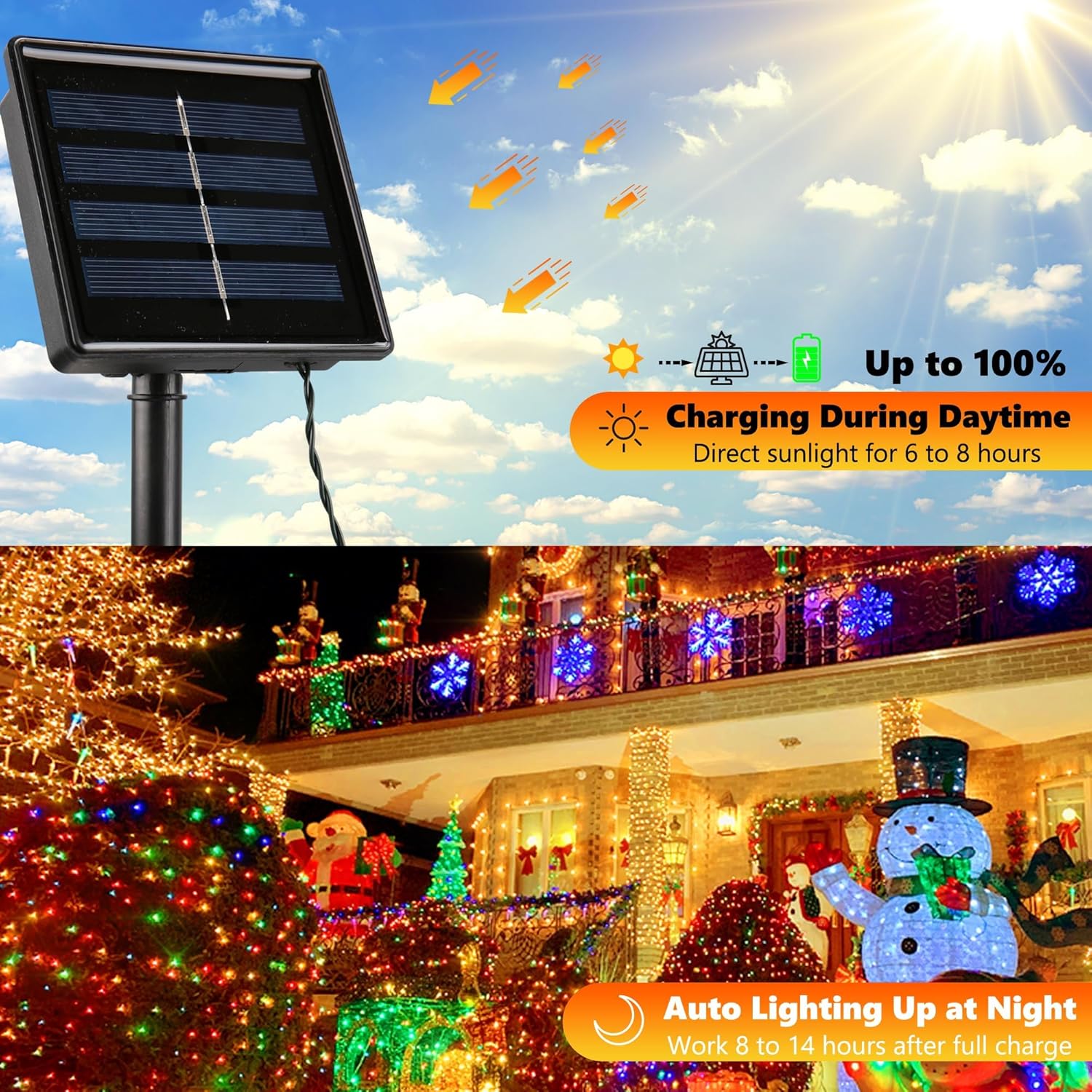 Joomer Solar Christmas Lights, 2 Pack Total 144 FT 400 LED 8 Modes Waterproof Solar String Lights Outdoor Auto ON/Off for Patio, Tree, Garden, Christmas Decorations (Multicolor)