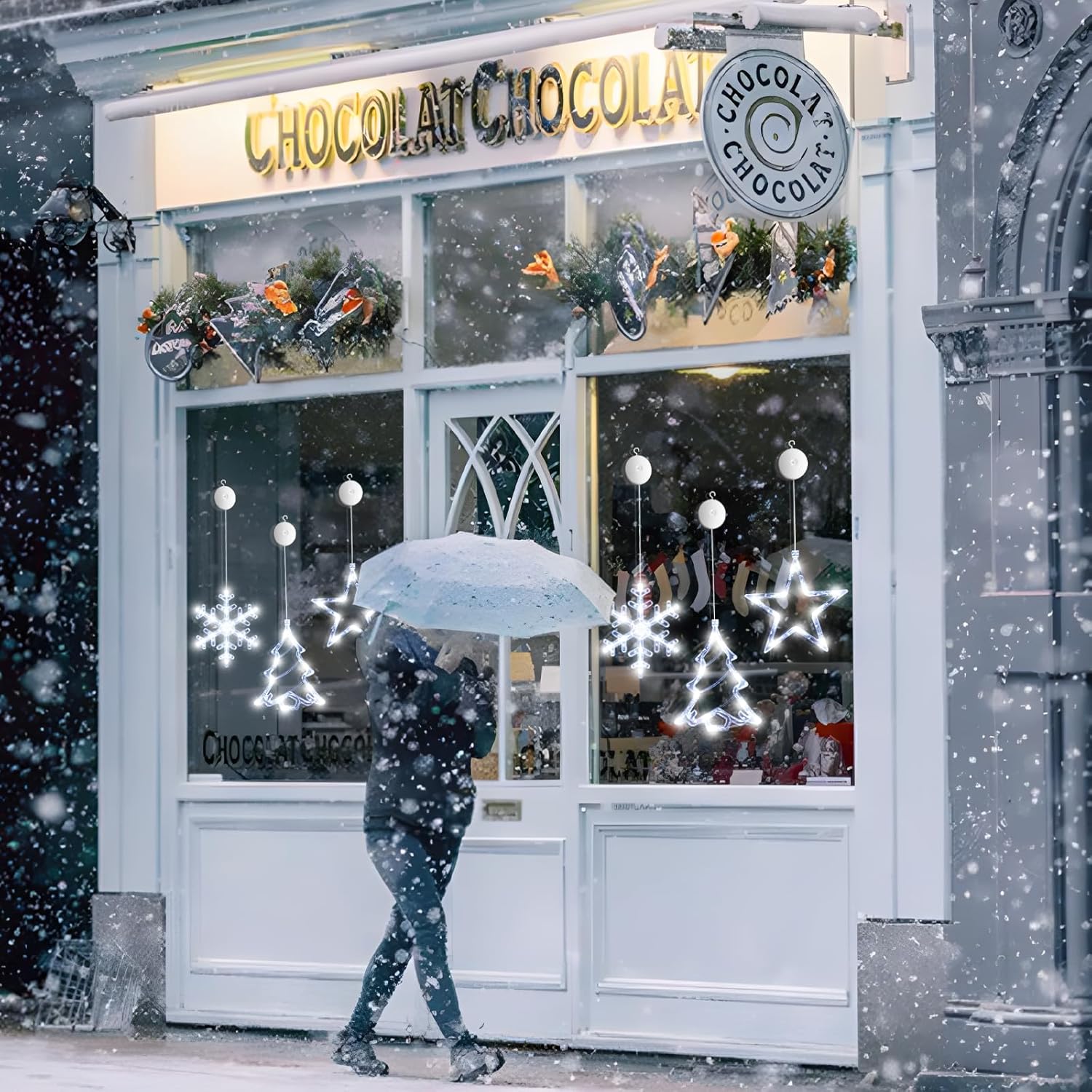 LYUBASA 3Pack Christmas Window Lights Decorations with Timer, Battery Powered Christmas Hanging White Lighted Snowflake Shaped LED Sucker for Xmas Lamp Tree Fireplace Indoor Decor