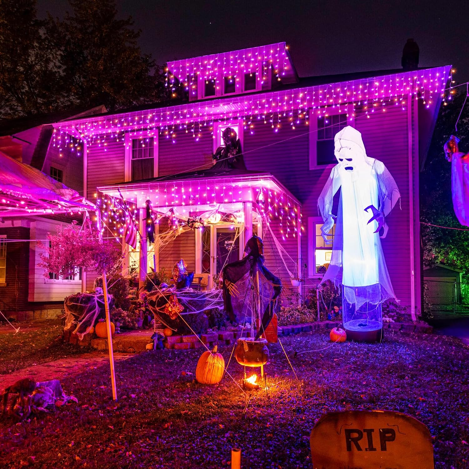 66ft Icicle Lights for Outside - 640 LED Christmas Lights Outdoor with 120 Drops 8 Modes, Plug in Twinkle Light Outside for Holiday Wedding Party Tree Room Indoor Thanksgiving Decoration, Warm White