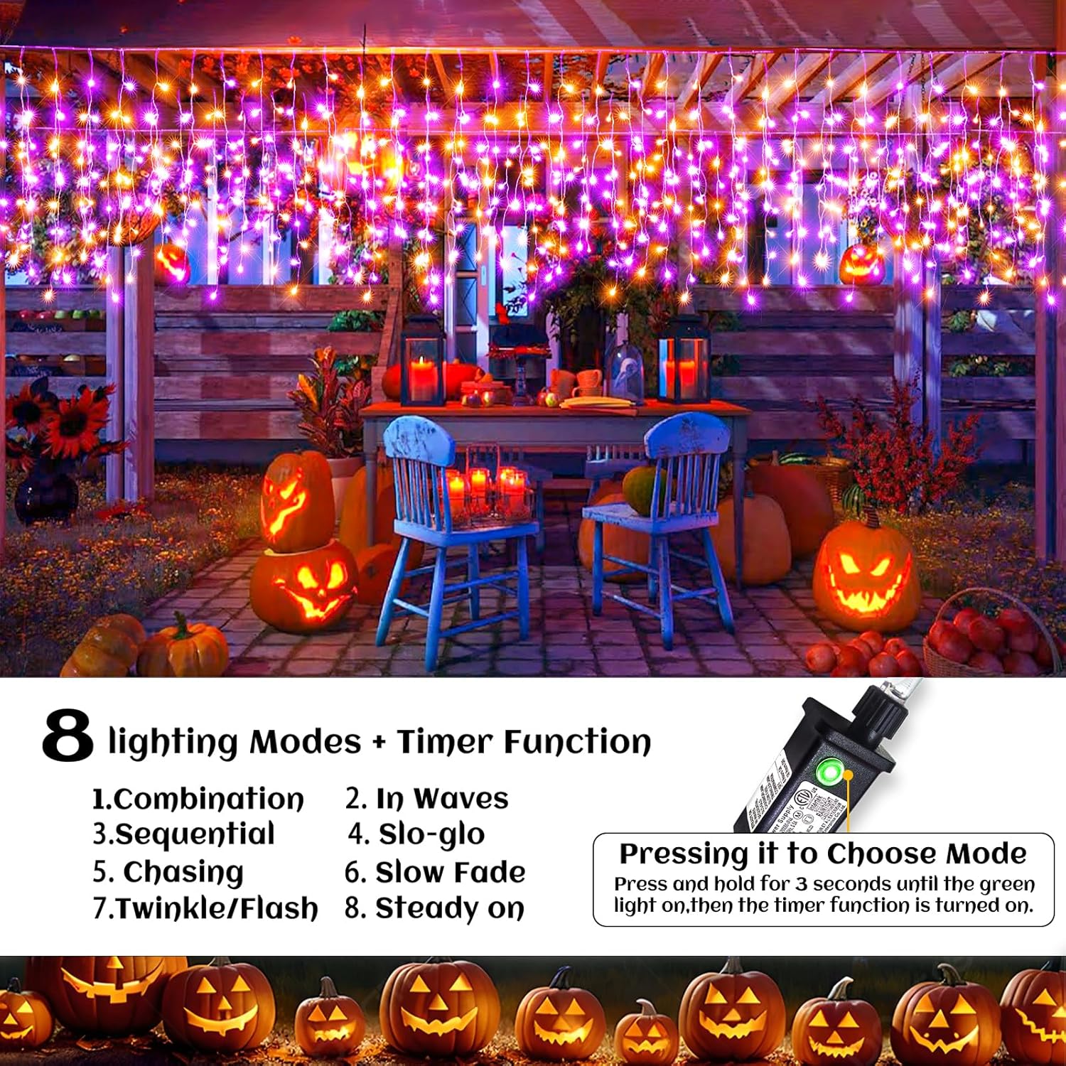 66ft Icicle Lights for Outside - 640 LED Christmas Lights Outdoor with 120 Drops 8 Modes, Plug in Twinkle Light Outside for Holiday Wedding Party Tree Room Indoor Thanksgiving Decoration, Warm White