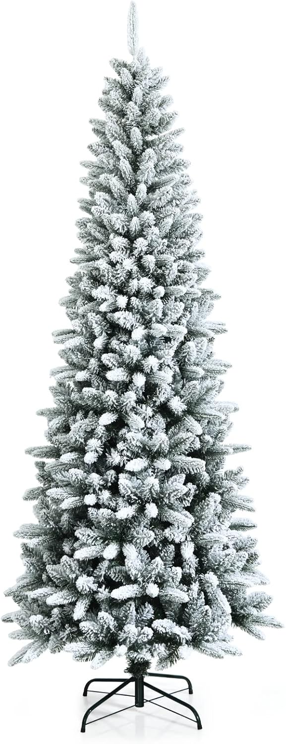 Goplus 8ft Artificial Christmas Tree, Unlit Christmas Pine Tree with 1138 PVC Branch Tips, Foldable Metal Stand, Xmas Full Tree for Indoor Home Office Decor
