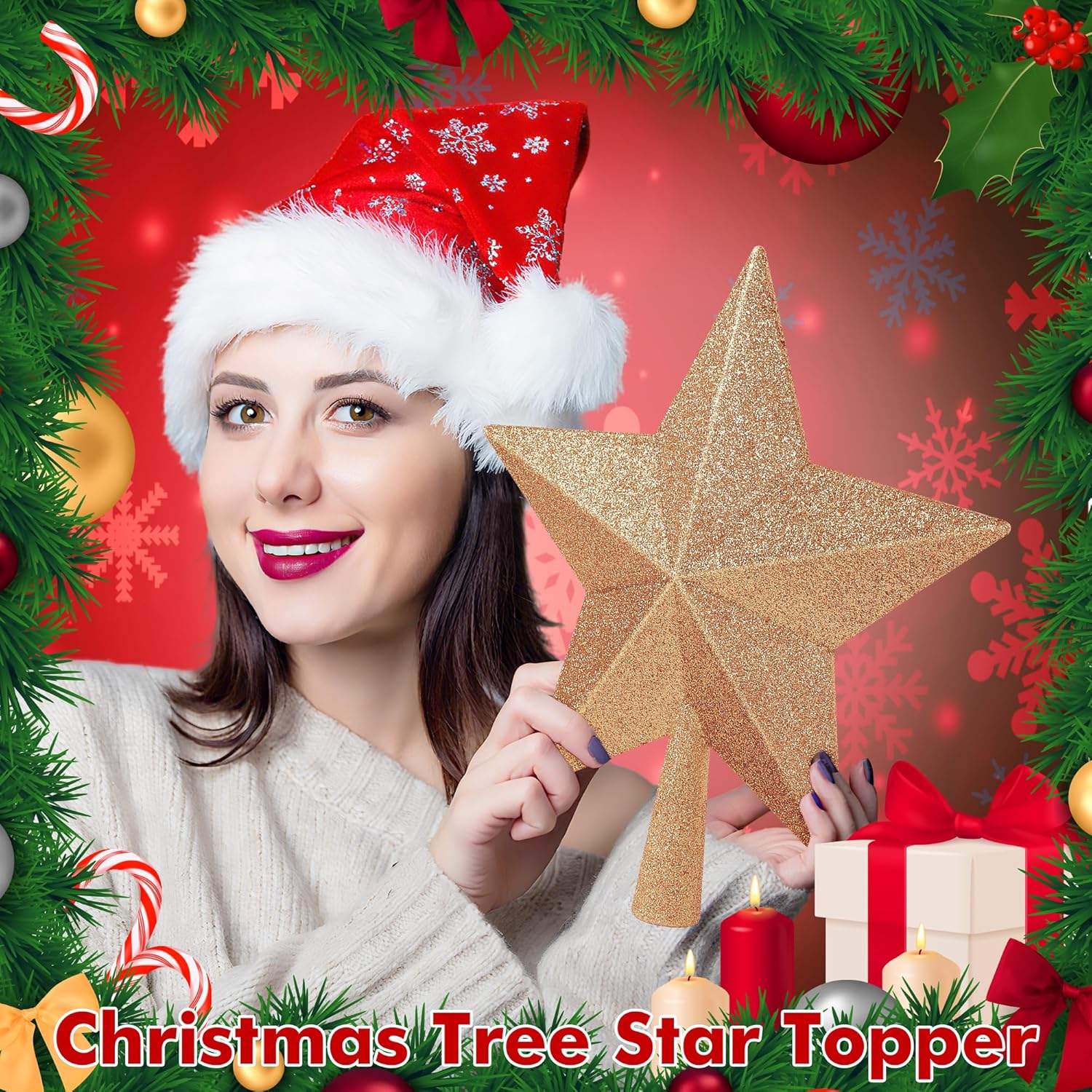 Christmas Tree Star Topper, 8 Gold Xmas Star Tree Decorations, 3D Shatterproof Bethlehem Star Tree Topper Decorations, Waterproof Christmas Tree Topper Decor for Holiday Home Outdoor Ornament