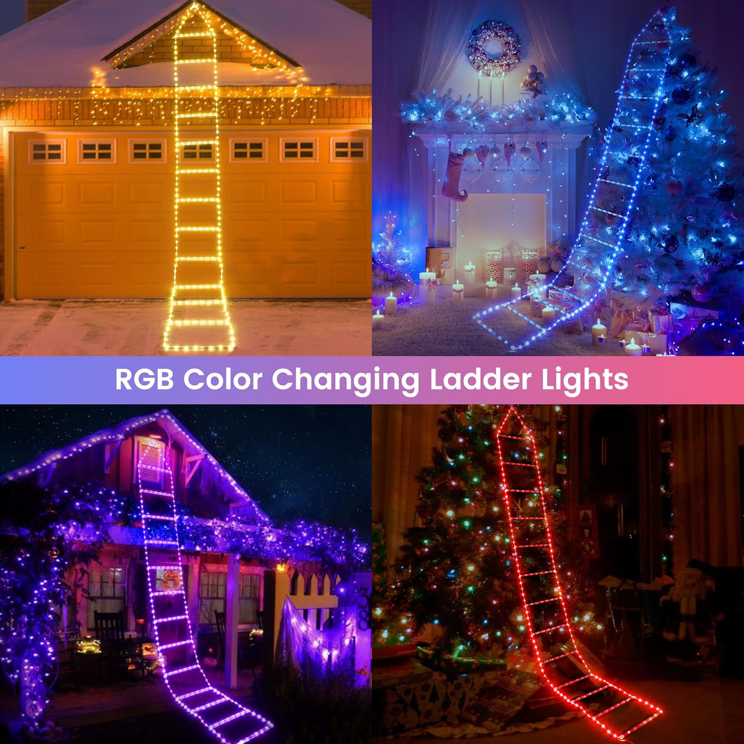 Toodour LED Christmas Lights - 10ft Christmas Decorative Ladder Lights with Santa Claus, Xmas Decorations Light for Indoor Outdoor, Window, Garden, Home, Wall, Xmas Tree Decor - Multicolor