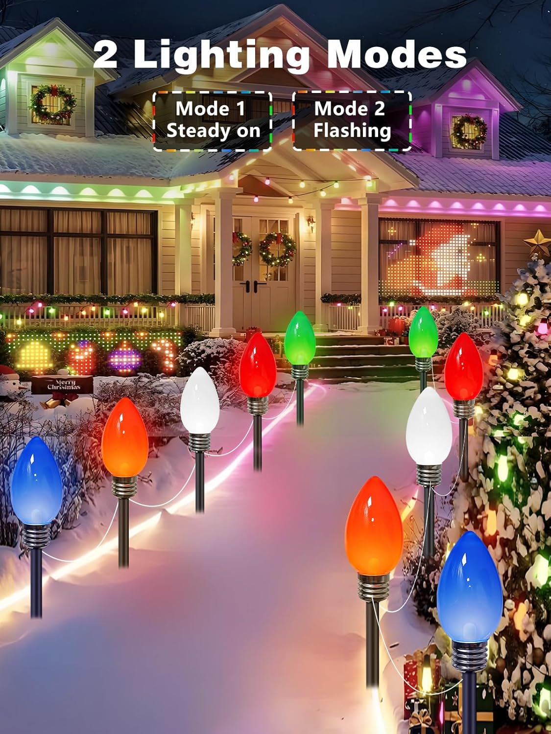 2-Pack Extentable C9 Christmas Lights Outdoor Indoor, 66 FT 100 LED Christmas String Lights Plug in with 8 Modes & Timer, Waterproof Fairy Twinkle Light for Xmas Tree Yard Decorations (Multi-Colored)