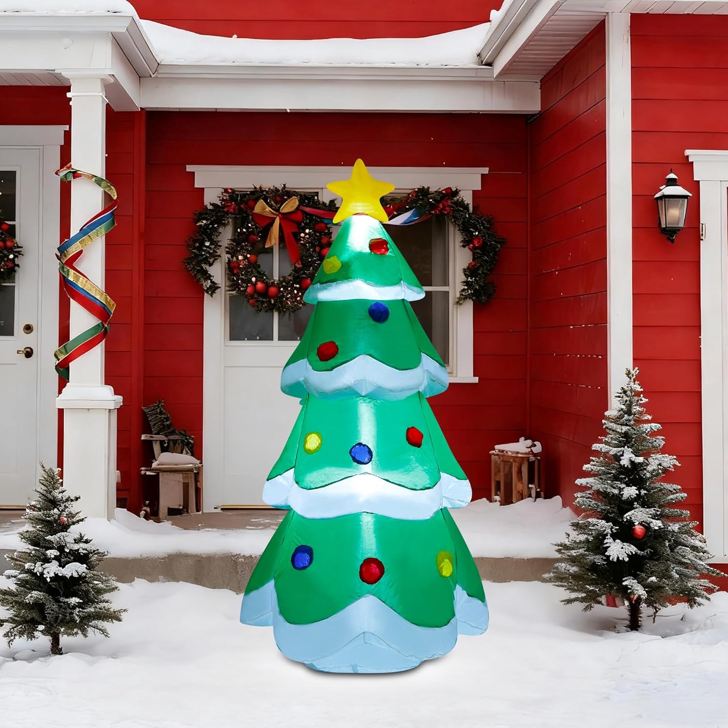 7 FT Inflatable Christmas Tree with Led Lights, Lighted Christmas Tree for Blow Up Yard Decoration, Indoor Outdoor Yard Garden Christmas Decoration