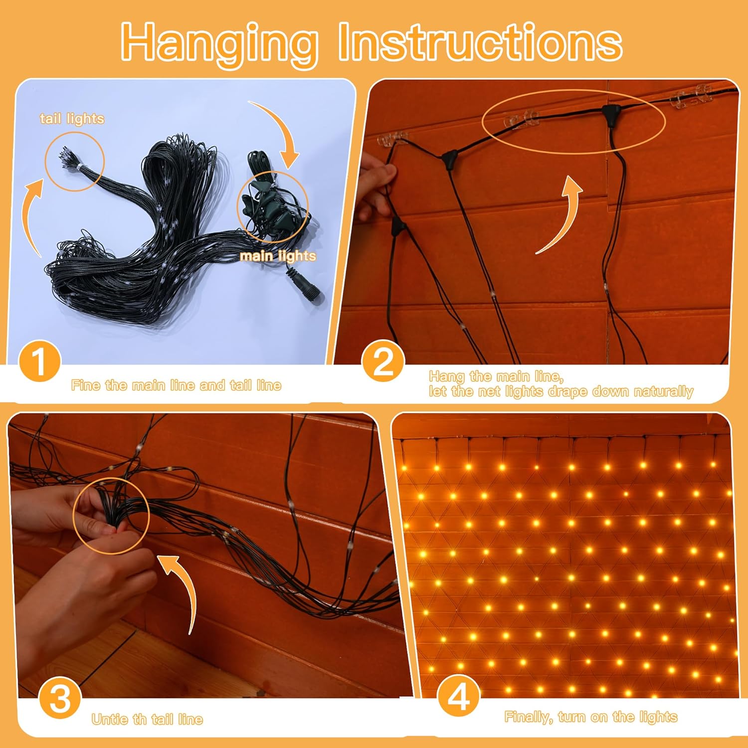 Ollny Net Lights Outdoor Mesh Light 10x7ft, 210LED Clear Wire Connectable Christmas Net Lights with 8 Modes, IP67 Waterproof Bush Light for Tree Wall Ceiling Outside Decorations, Warm White