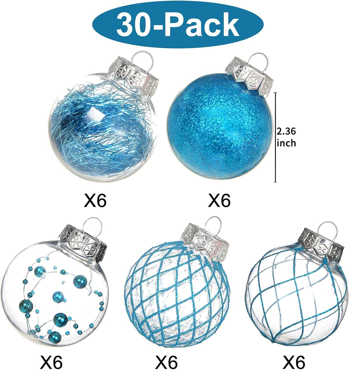 Clear Plastic Christmas Ball Ornaments, 30ct 2.36 Inch Champagne Balls for Tree Decoration - Shatterproof for Holiday Wedding Party Gifts