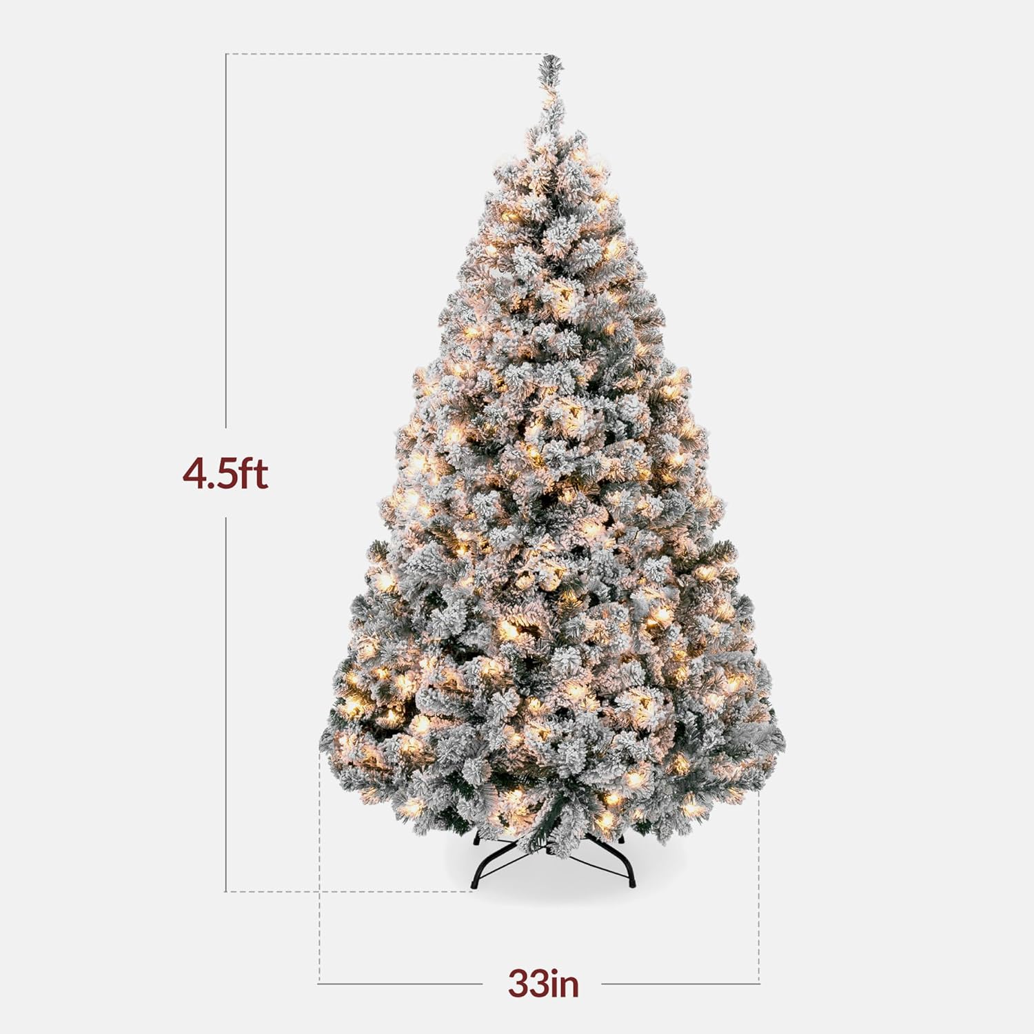 Best Choice Products Pre-Lit Artificial Christmas Tree, 6ft Snow Flocked Design Pine Tree, Full Appearance Snowy w/Easy Assembly, Metal Stand
