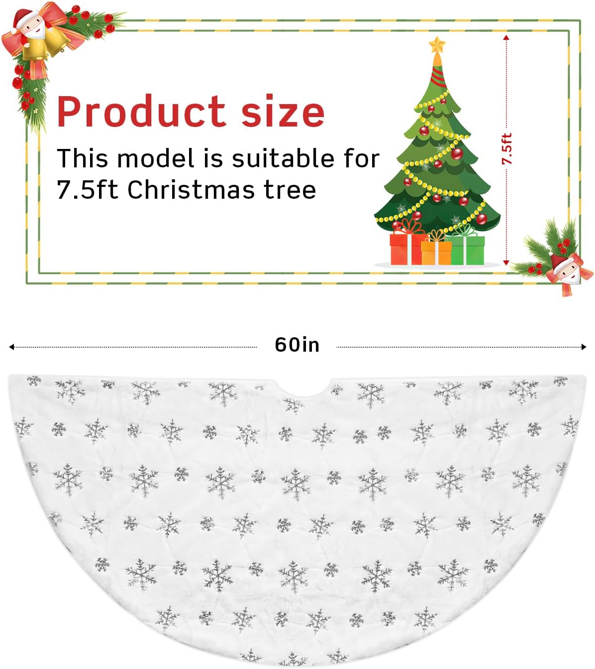 48 Inches Faux Fur Christmas Tree Skirt for Xmas Tree Holiday Party Decorations White Plush Silver Sequin Snowflake (Silver)
